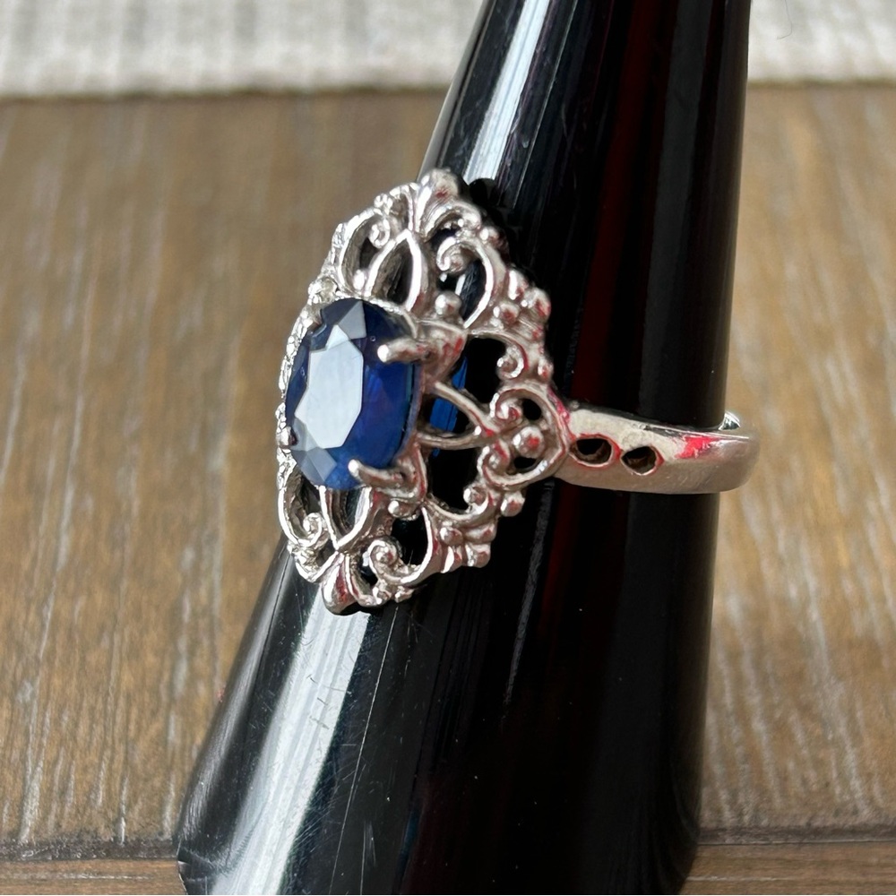 14k White Gold Platinum Sapphire Ring - Picture 5 of 14